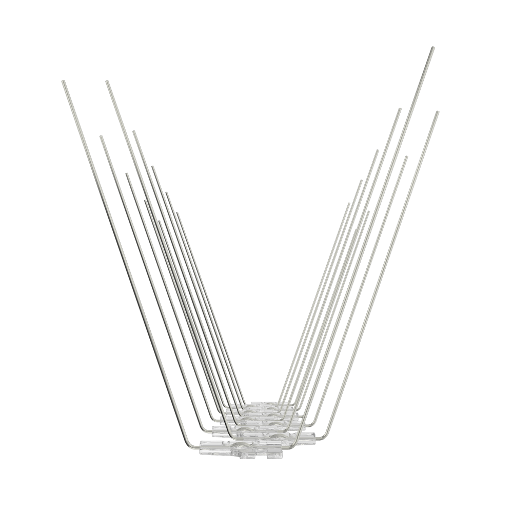 Front view of BC Bird Spikes 20G extra-tall stackable bird spike strip for rooftops and exposed surfaces