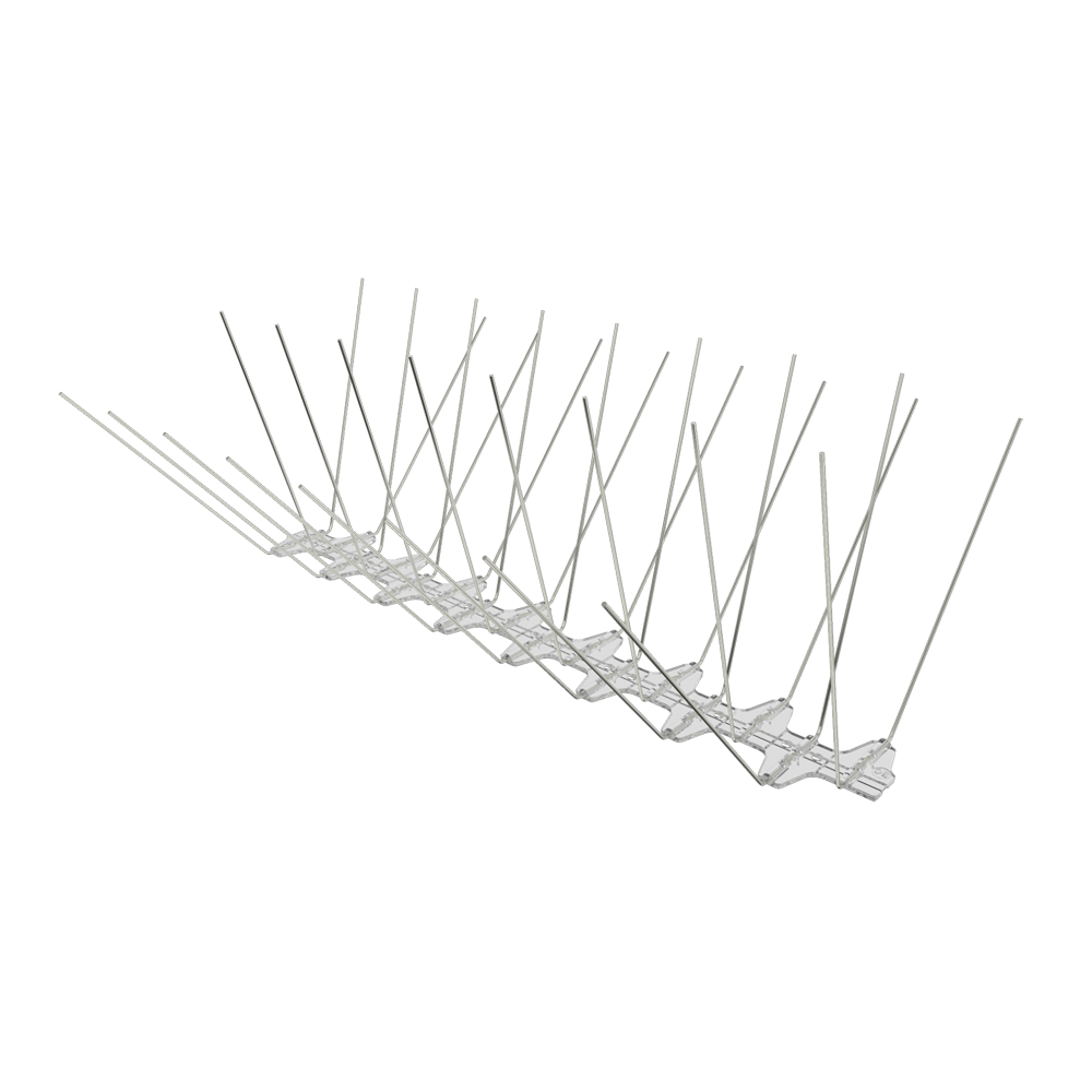 BC Bird Spikes 32L high-density bird deterrent strip viewed from the left side angle, showing the 200mm spike spread