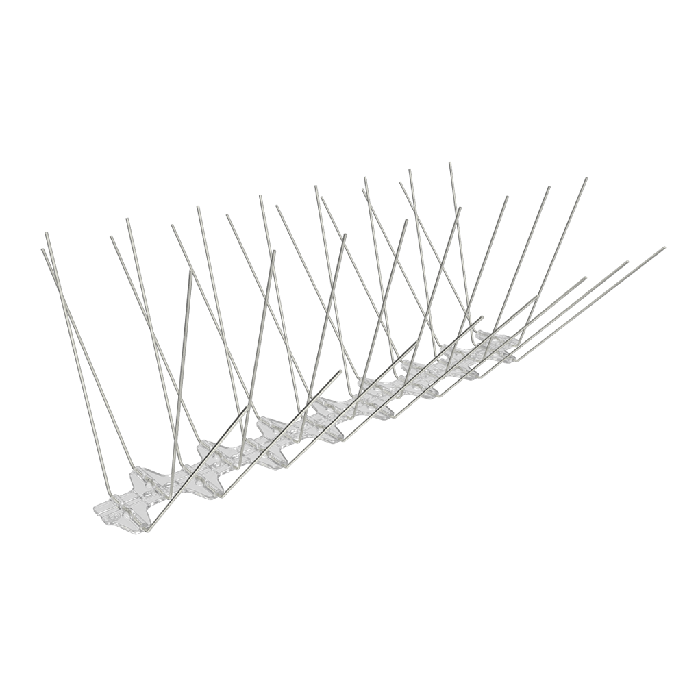 BC Bird Spikes 32L strip viewed from the right side angle, showing the dense spike layout across the 45mm base