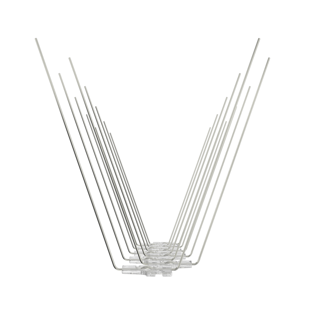 Front view of BC Bird Spikes 20M stackable bird spike strip for standard ledges and sills