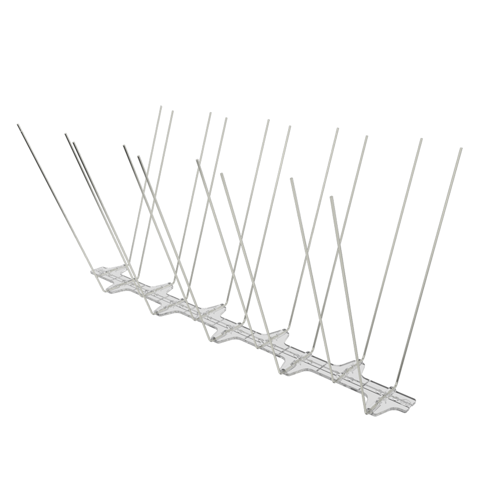 BC Bird Spikes 20M bird deterrent strip viewed from the left side angle, showing the 140mm spike spread