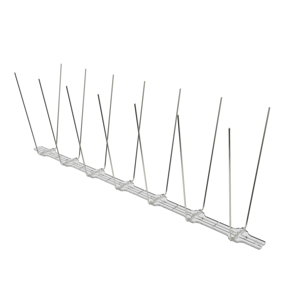 BC Bird Spikes 14S compact pigeon deterrent strip viewed from the left side angle, showing the 50mm spike spread