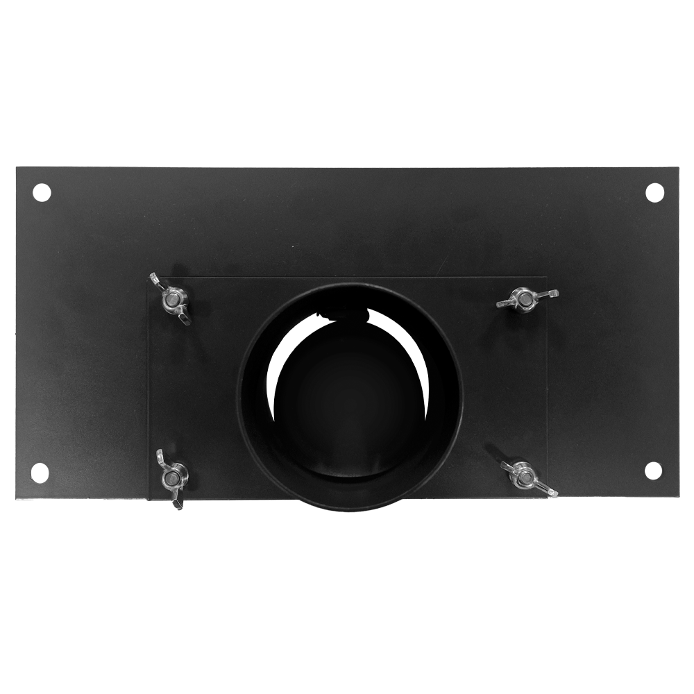 Rat Ban one-way rat valve viewed from the front, showing the wall plate and off-centre opening