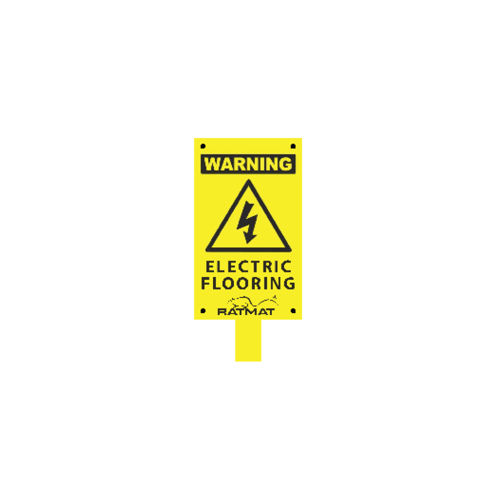 RatMat electric deterrent warning sign for safety compliance in entryways.