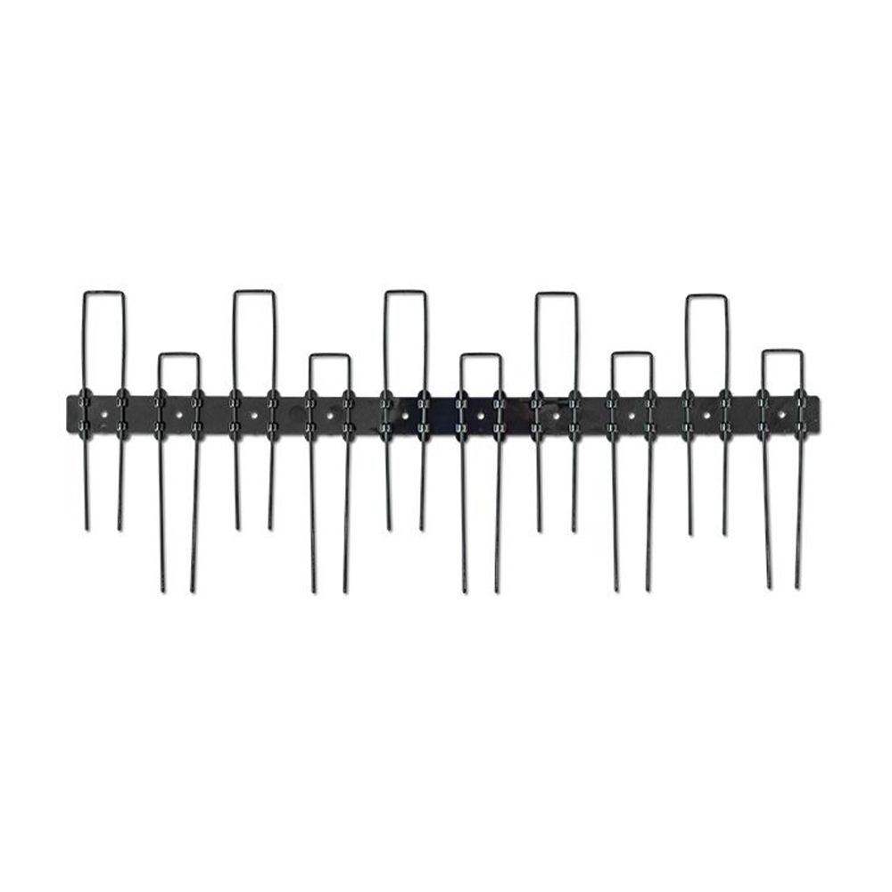 Black solar panel bird proofing spikes for pest prevention, made from UV-resistant polycarbonate and stainless steel, easy to install with adhesive, available in 130mm, 160mm, and 210mm spike lengths.