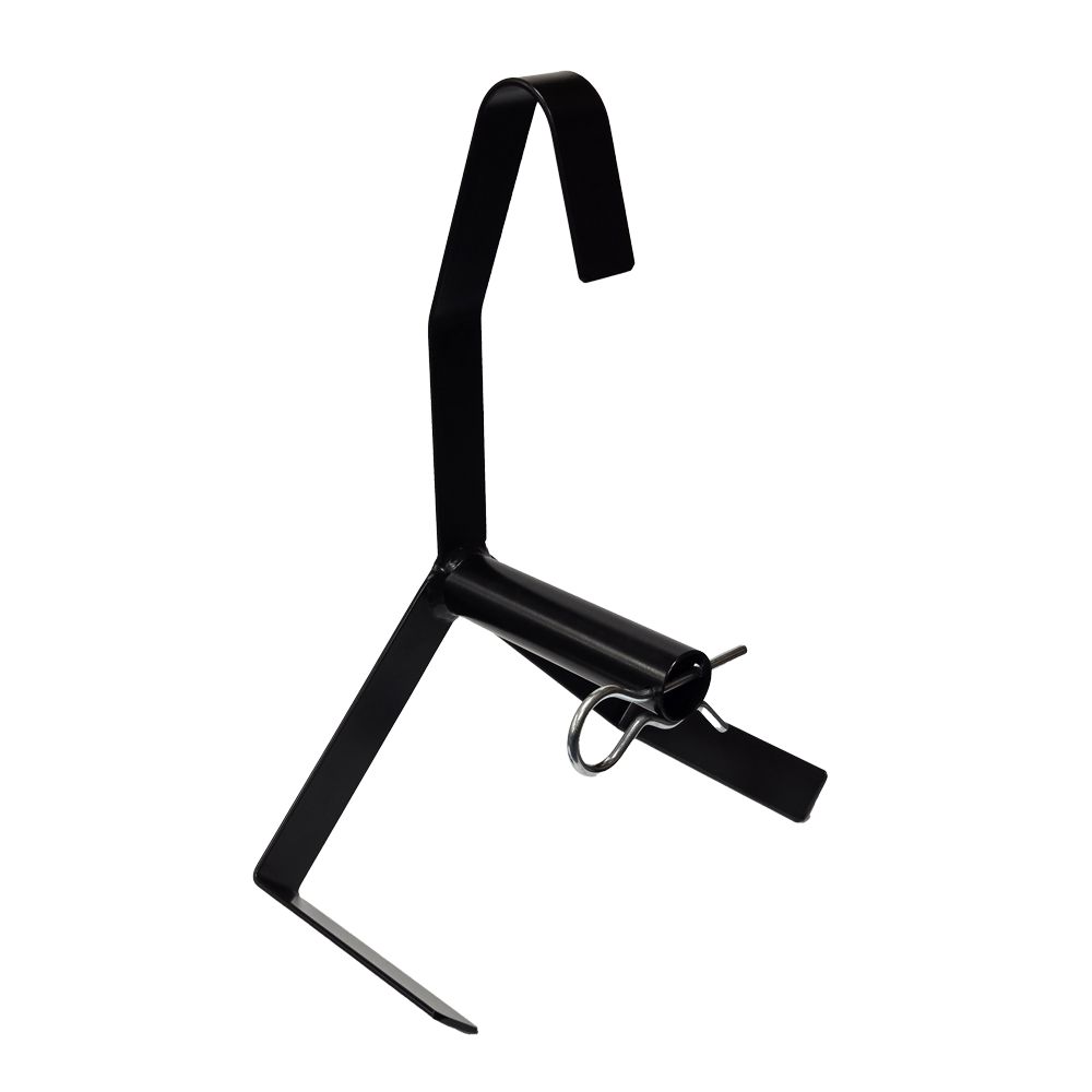 Angled view of the BC Wire Reel Holder showing powder-coated steel frame and centre spindle for bird wire dispensing