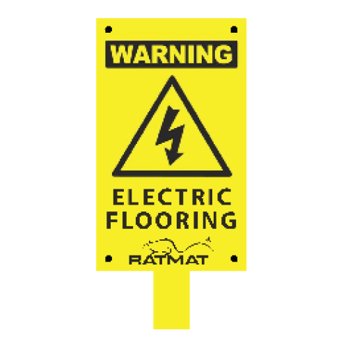 RatMat electric deterrent warning sign for safety compliance in entryways.