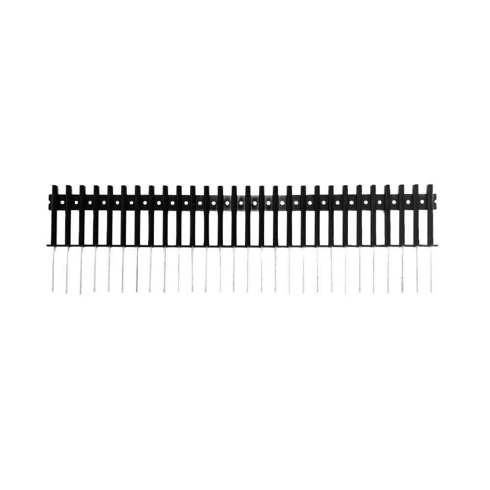 Close-up of Stixx 106 Black solar panel bird proofing, highlighting stainless steel pins for effective bird control and protection from nesting.