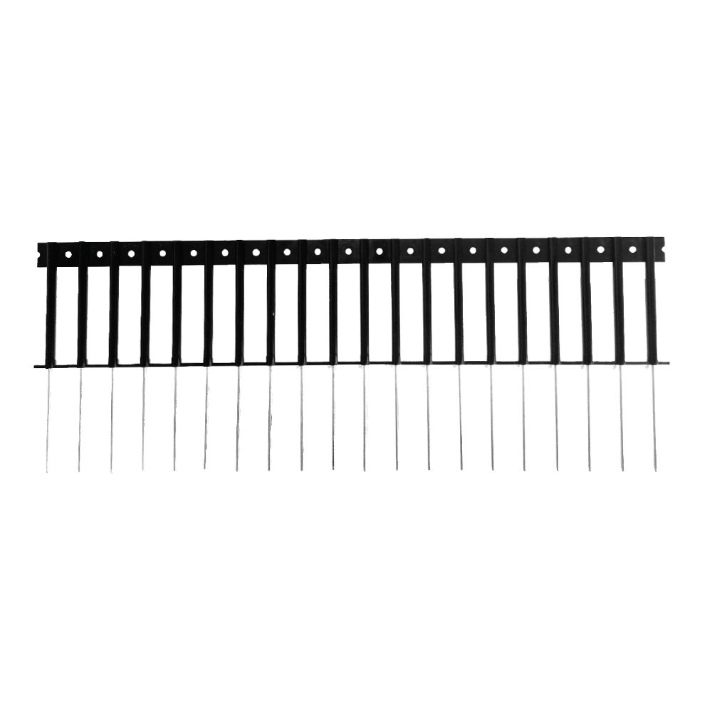 Close-Up:
Close-up of Stixx 161 Black solar panel bird proofing strip showing corrosion-resistant stainless steel pins for bird deterrence and solar panel protection.
